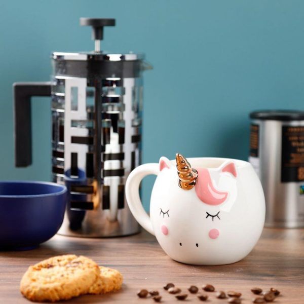 Taza cerámica 3D con forma de Unicornio Blanco