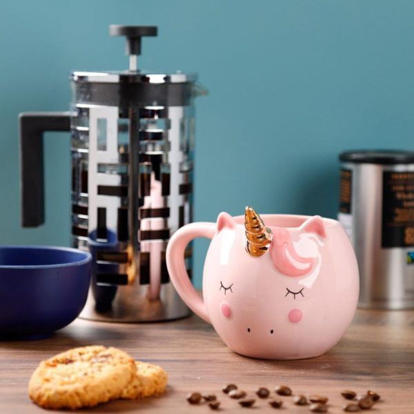 Taza cerámica 3D con forma de Unicornio Rosa