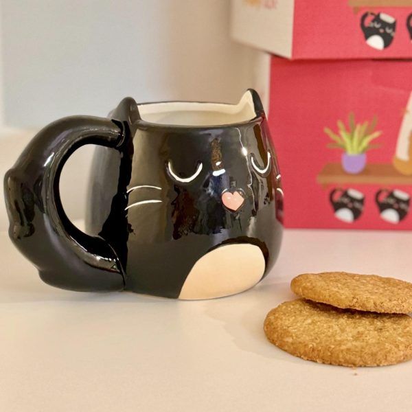 Taza de cerámica 3D con forma de Gato Felino negro