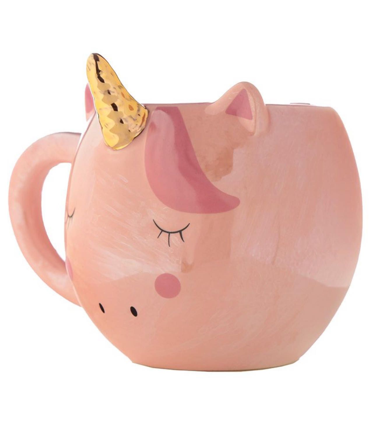 Taza de cerámica 3D con forma de Unicornio arcoiris rosa