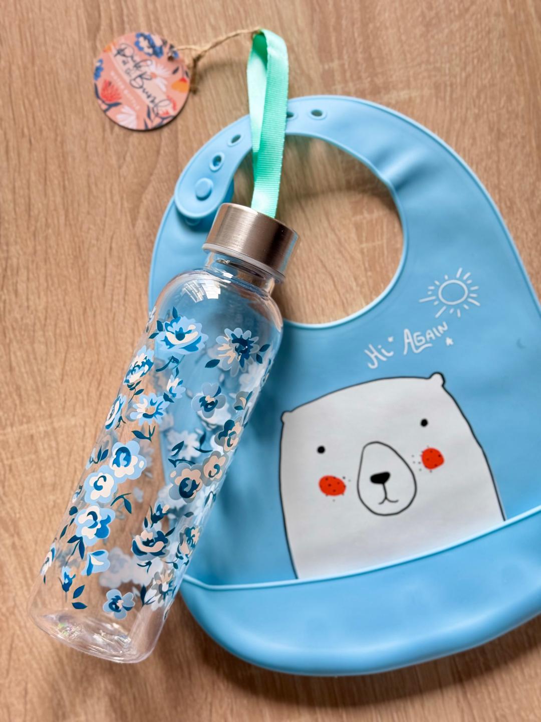Botella de agua Flores con tapa metálica